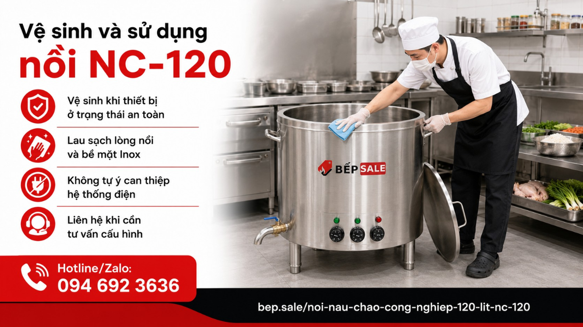Hướng dẫn sử dụng và vệ sinh nồi nấu cháo công nghiệp NC-120