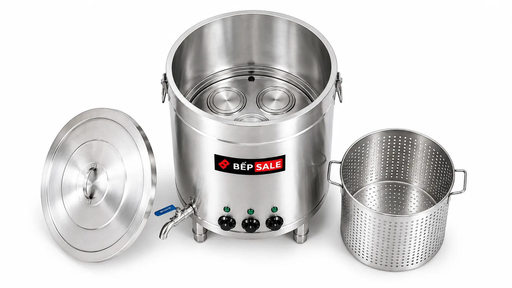 Toàn bộ lòng nồi, nắp , giỏ hầm xương ,nấu nước lèo 100l