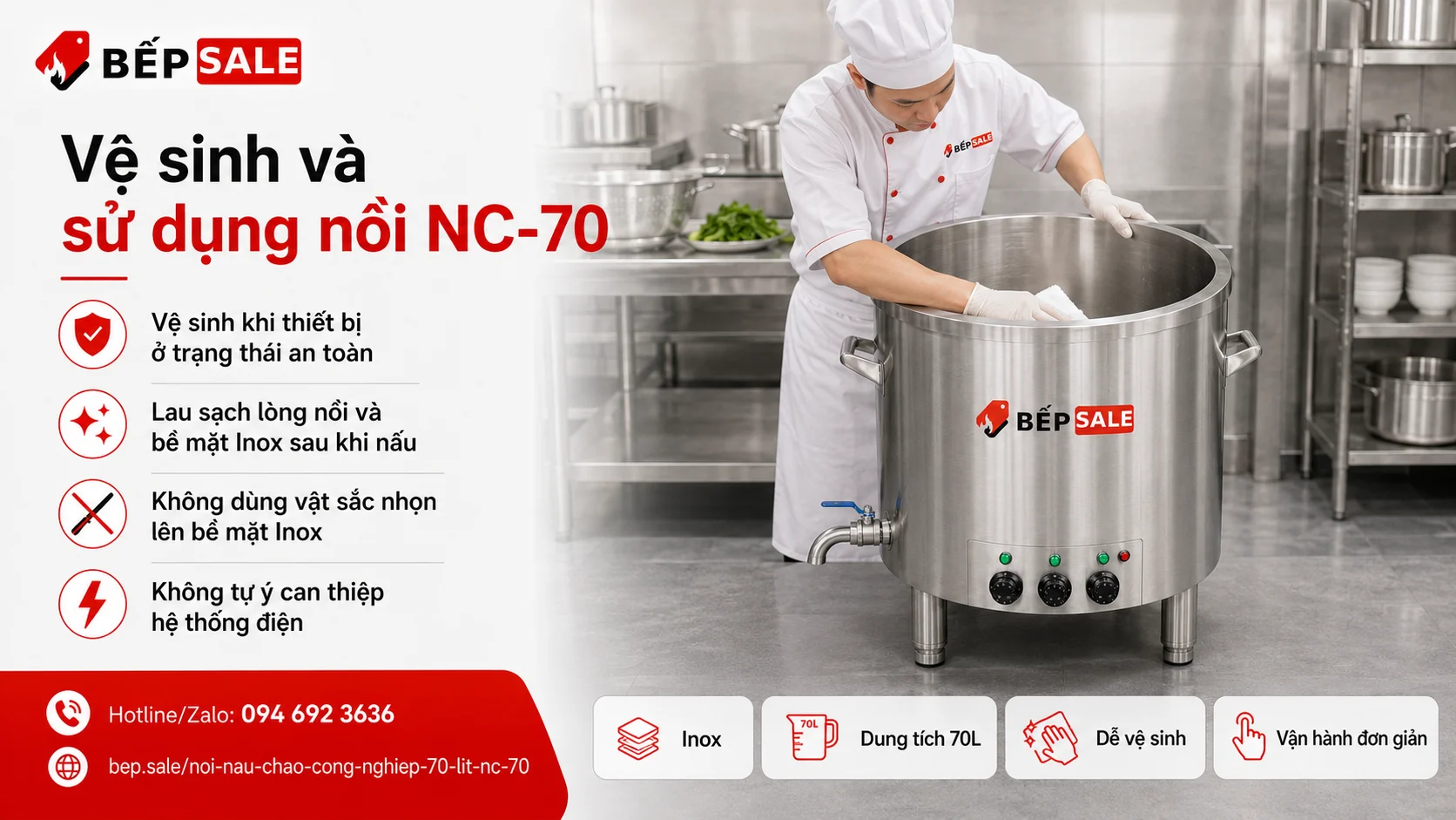 Hướng dẫn sử dụng và vệ sinh nồi nấu cháo công nghiệp NC-70