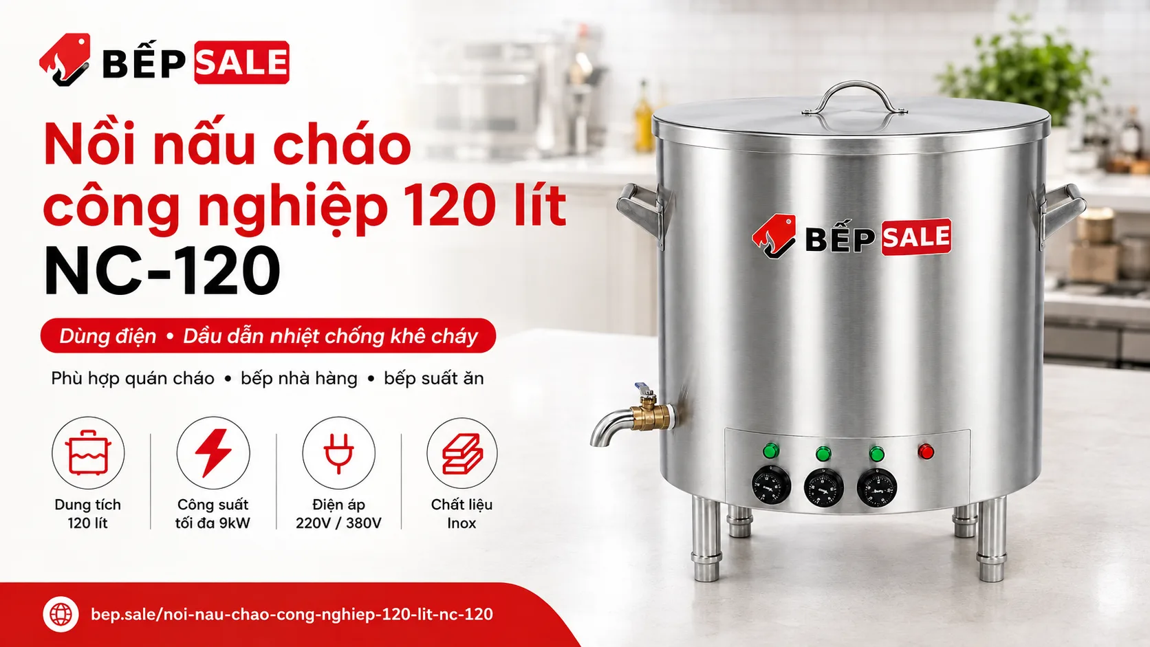 Nồi nấu cháo công nghiệp 120 lít NC-120 dùng điện và dầu dẫn nhiệt