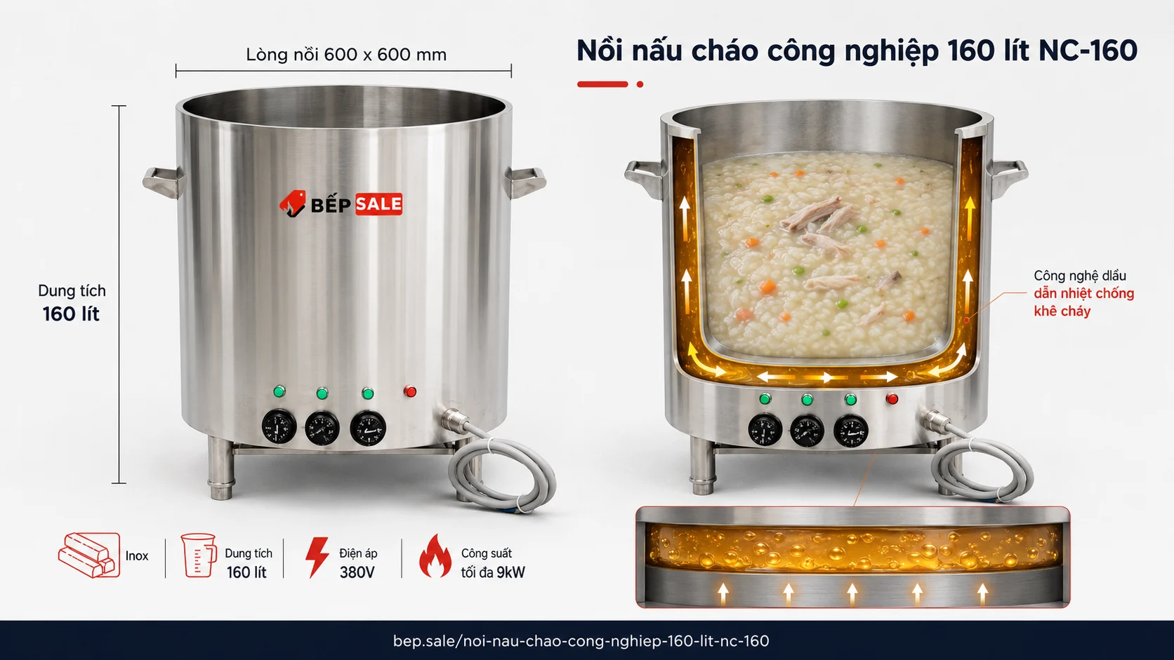 Cấu tạo dầu dẫn nhiệt của nồi nấu cháo công nghiệp 160 lít NC-160
