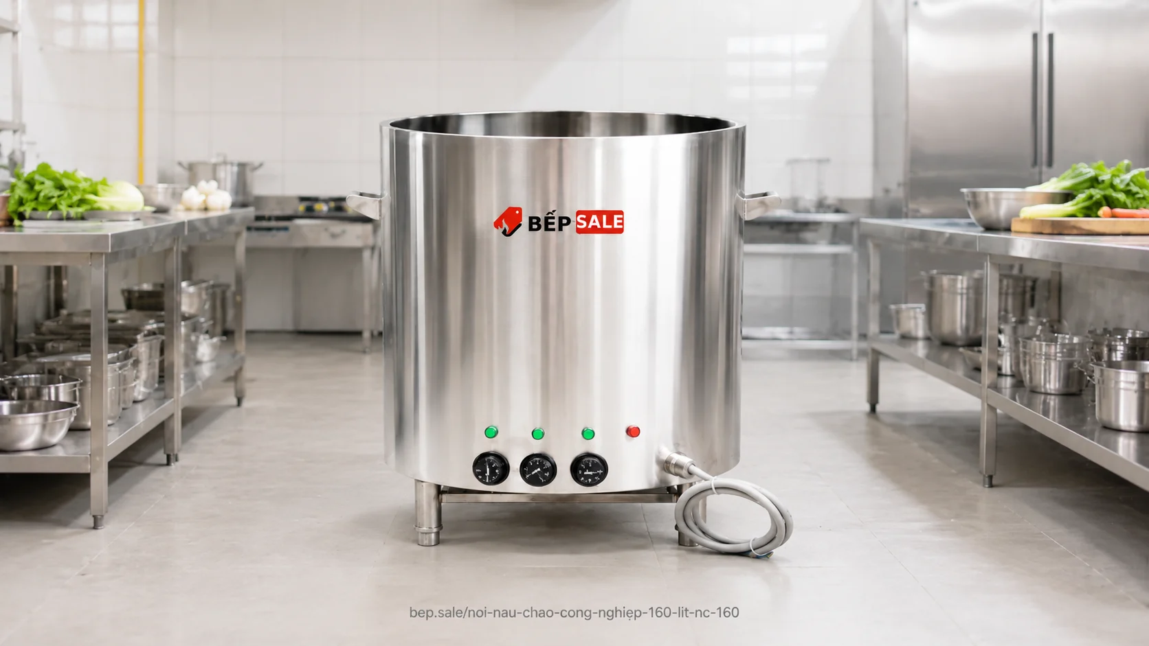 Nồi nấu cháo công nghiệp 160 lít NC-160 trong khu bếp công nghiệp