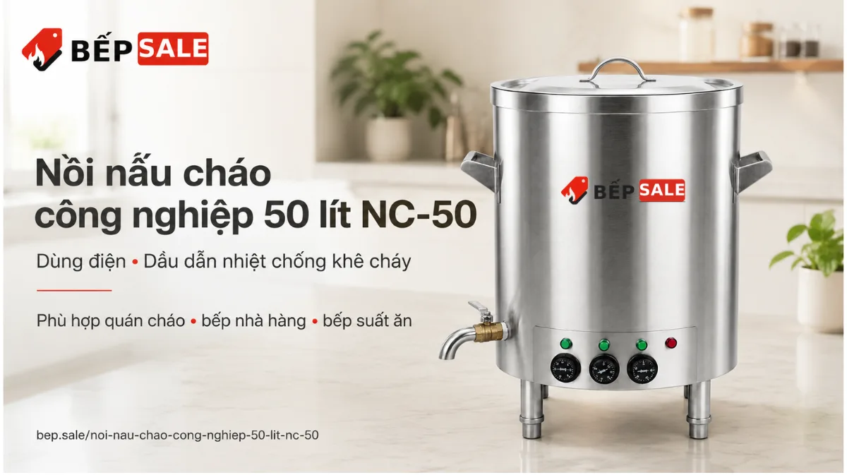 Nồi nấu cháo công nghiệp 50 lít NC-50 dùng điện, dầu dẫn nhiệt chống khê cháy