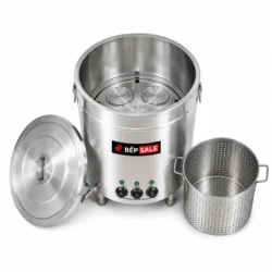 Lòng nồi nấu phở mâm nhiệt NP-100 bằng inox kèm rổ hầm xương và nắp nồi