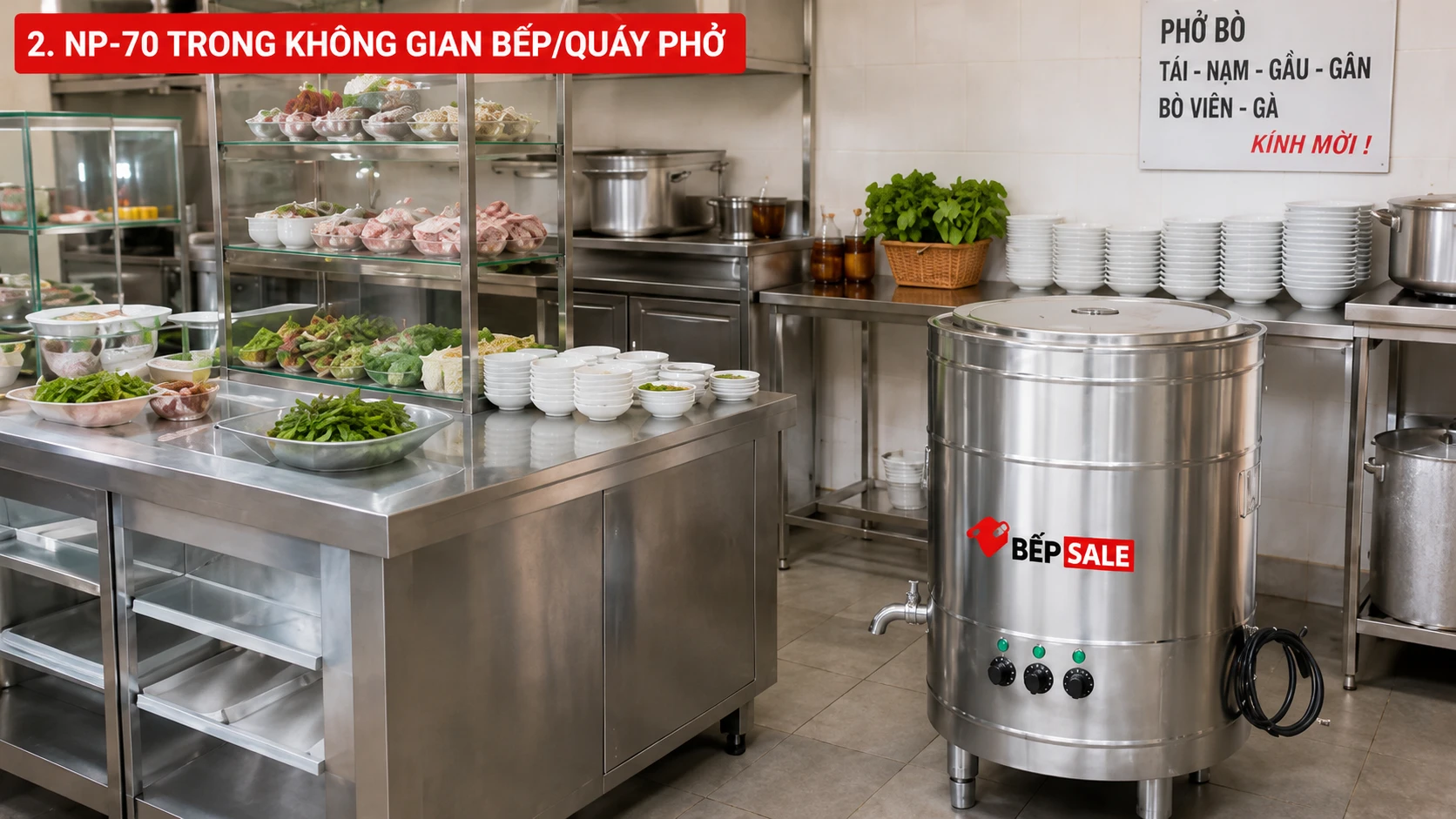 Nồi nấu phở NP-70 trong không gian bếp | Bếp Sale