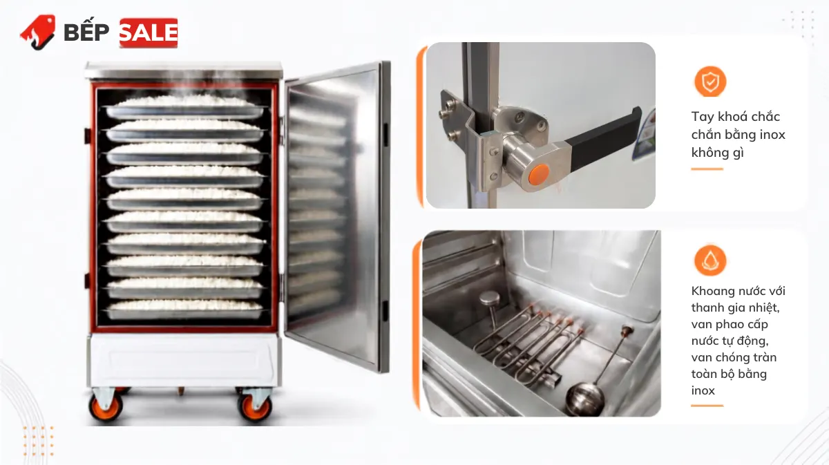 Chi tiết 10 khay và khoang chứa nước của Tủ nấu cơm TCD-10