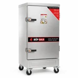 Tủ nấu cơm 12 khay dùng điện TCD-12 nhìn góc nghiêng trên nền trắng