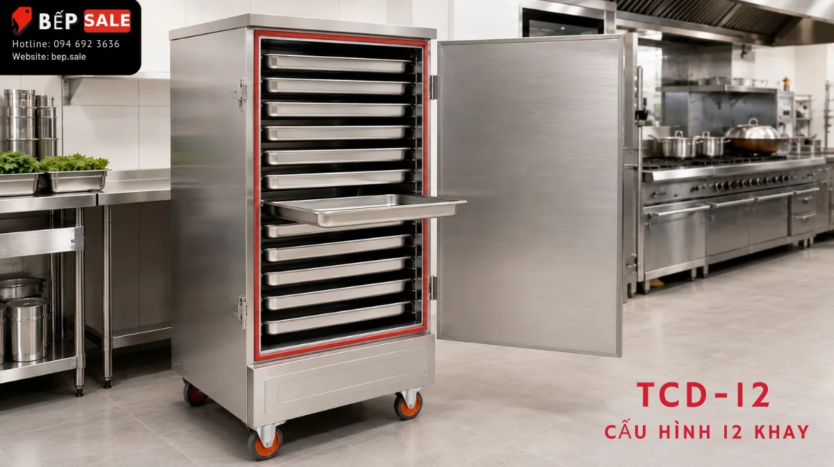 Tình huống sử dụng tủ nấu cơm TCD-12 với cấu hình 12 khay