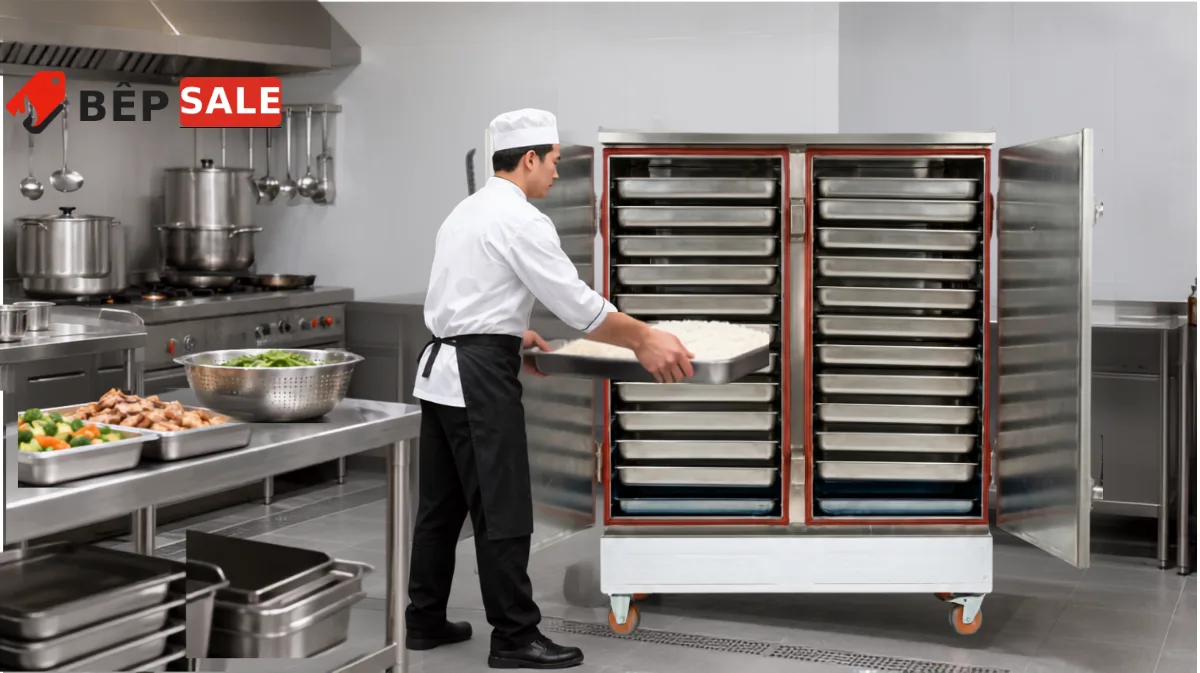 Minh họa quy mô sử dụng tủ nấu cơm công nghiệp 24 khay TCD-24