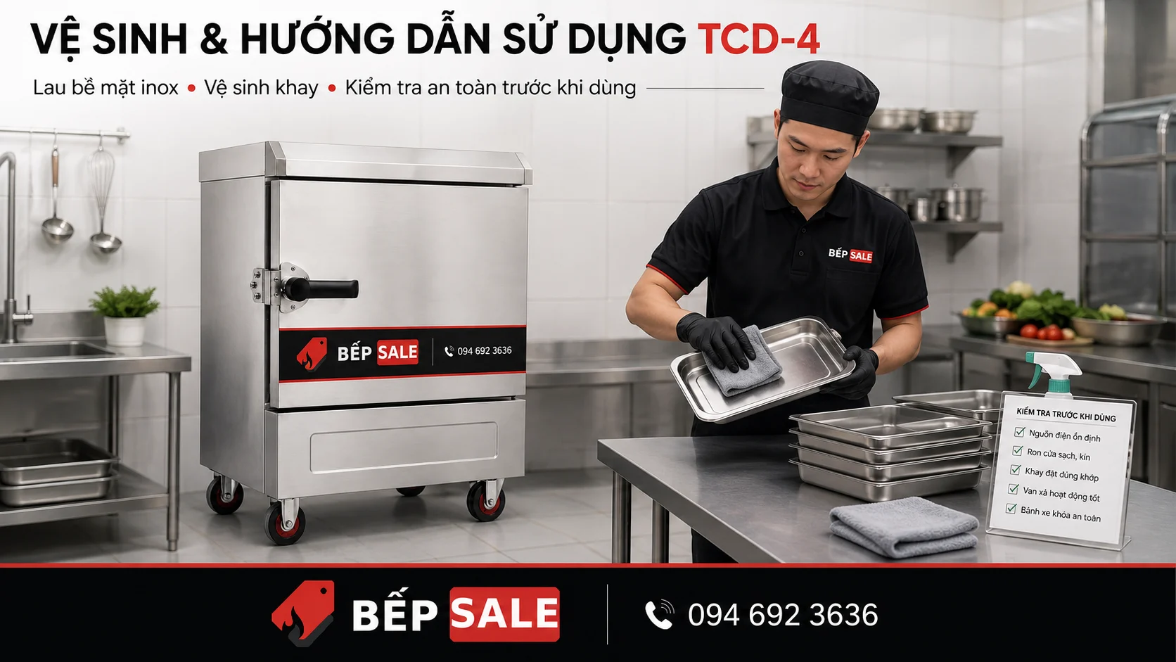 Hướng dẫn vệ sinh Tủ nấu cơm 4 khay dùng điện TCD-4