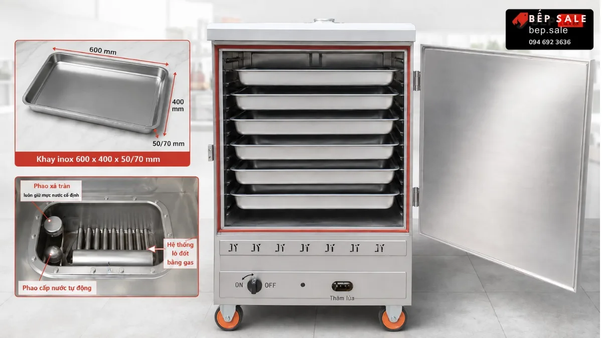 Chi tiết 6 khay tủ nấu cơm dùng gas TCG-6