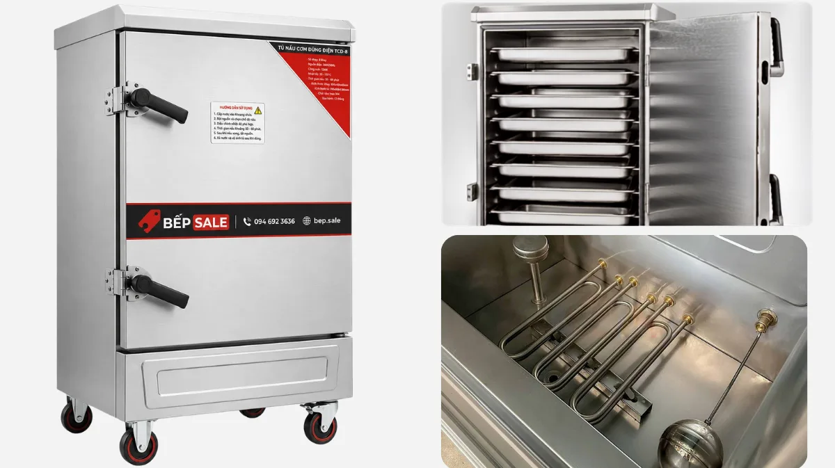 Chi tiết 8 khay và khoang chứa nước của Tủ nấu cơm TCD-8