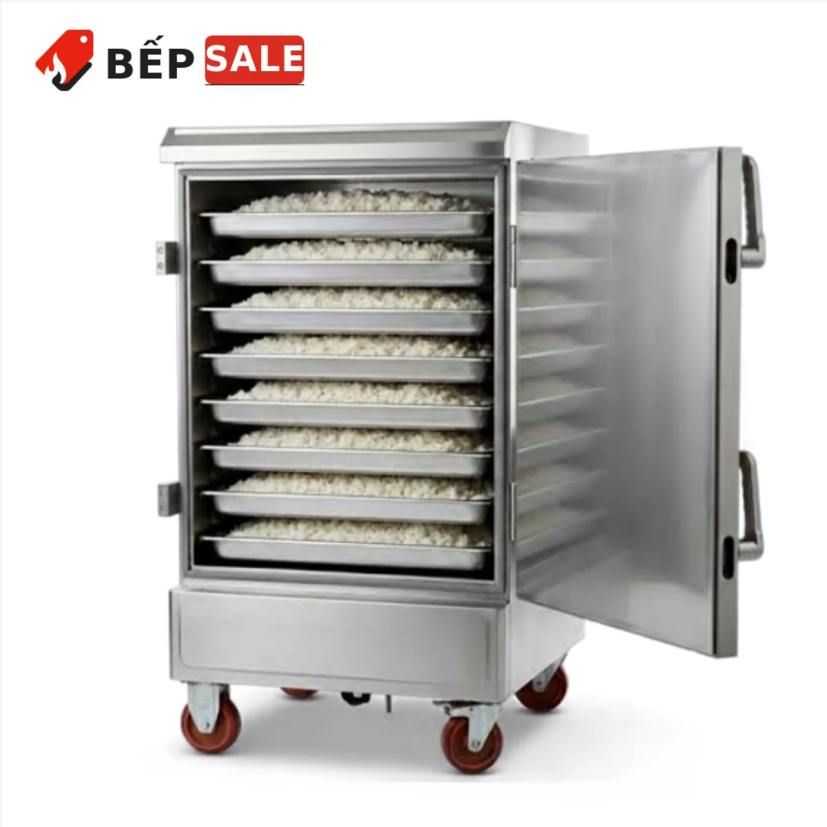 Tủ nấu cơm 8 khay TCD-8 mở cửa hiển thị đủ 8 khay cơm