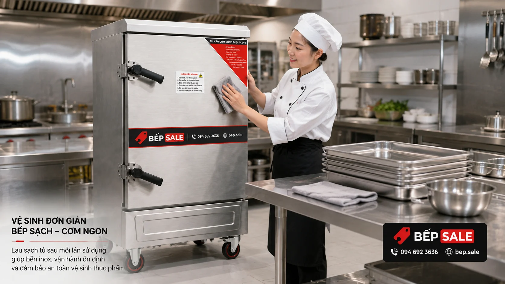 Hướng dẫn vệ sinh Tủ nấu cơm 8 khay dùng điện TCD-8