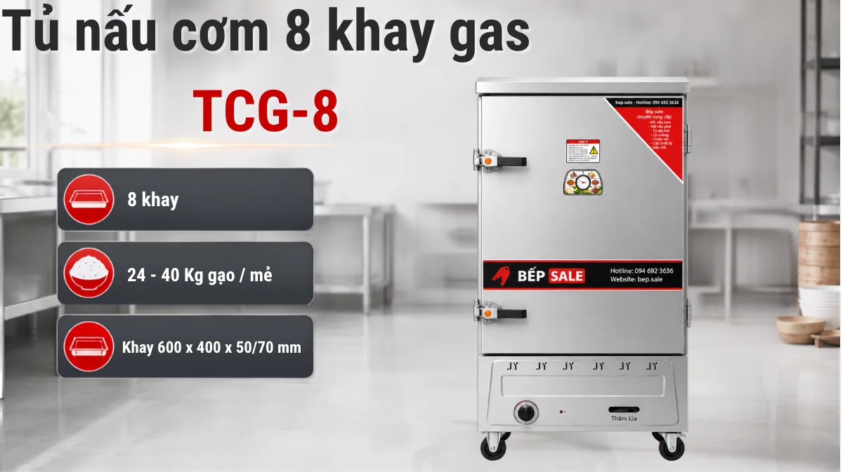 Tủ nấu cơm 8 khay dùng gas TCG-8 chụp tổng thể