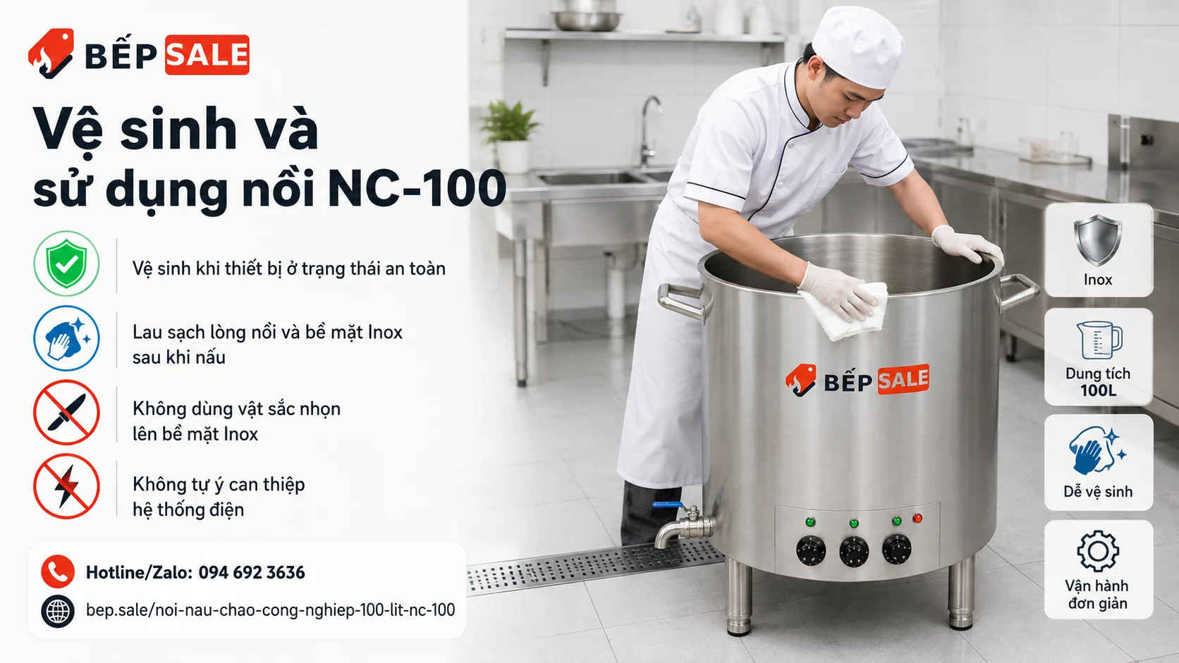 Hướng dẫn sử dụng và vệ sinh nồi nấu cháo công nghiệp NC-100